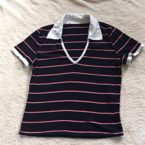 Forever 21 navy ribbed collared stripes t shirt - Picture 1 of 5